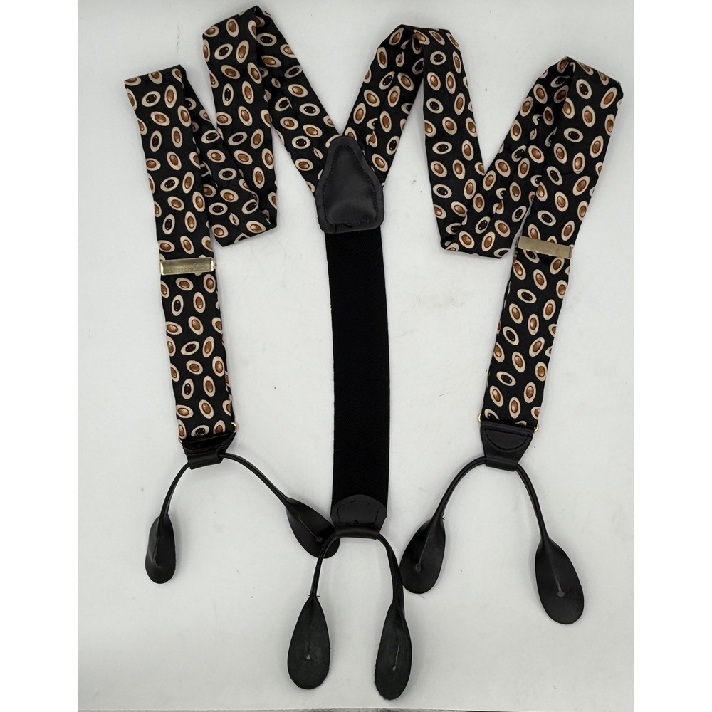 Vintage CAS‎ Germany Men's Suspenders Adjustable Black W/Multicolor Silk Leather